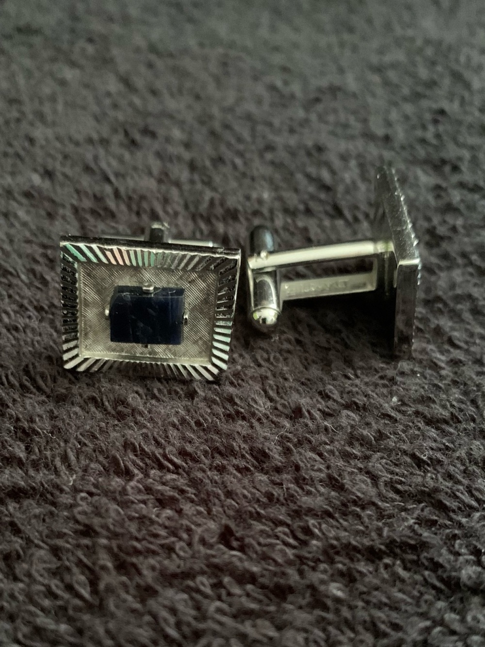Vintage Silver-Tone Cufflinks with A Black Stone Accent